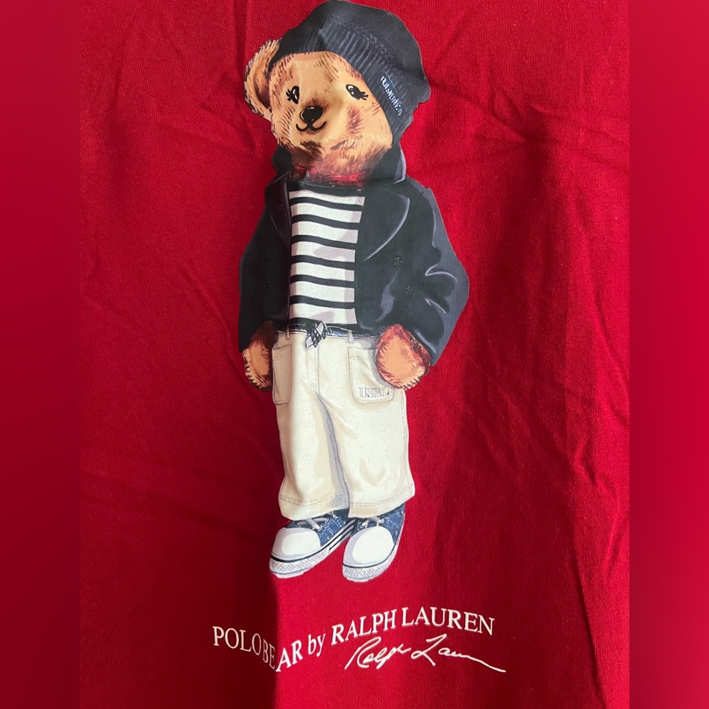 New Polo by Ralph Lauren Kids Maroon Teddy Bear Graphic Tee Shirt Size 12 -14 LG - Picture 6 of 6